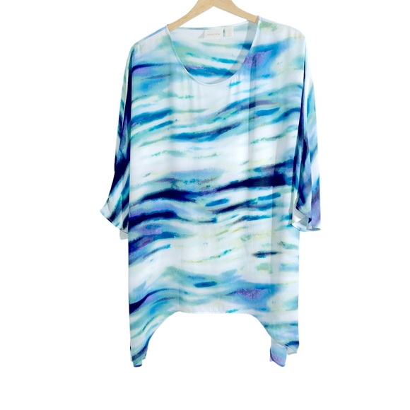 Chico’s Multicolor Sandie Soothing Dreams Watercolor Print Tunic Top Size 1 M - Picture 3 of 11